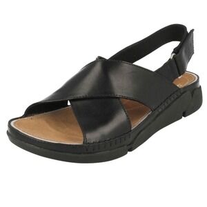 Clarks Artisan Trigenic Black Leather Criss Cross Slingback Sandals Womens Sz 10
